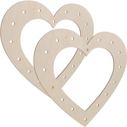 PRETYZOOM 2 Stück Herzförmige Holzkranzrohlinge aus Unbehandeltem Holz für Selbstgemachte Bastelarbeiten, Formstabil, Geeignet für Frühlings- und Valentinsdekoration