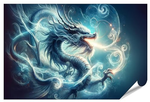 islandburner XXL Bild Poster Mystischer Drache mit leuchtender Aura Premium Bilder Fotodruck