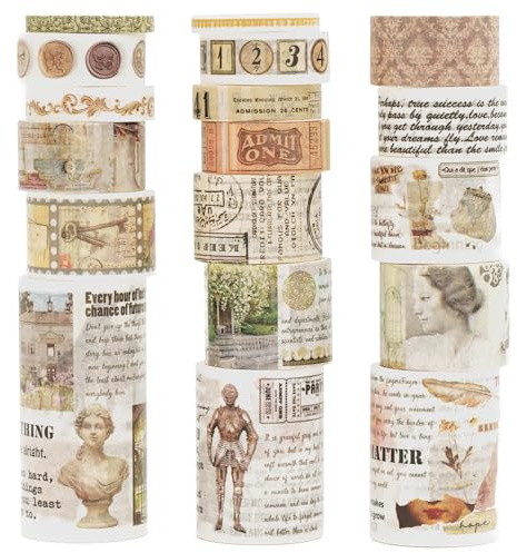 KAVI' S 18 rollos Washi Tape Set, Cinta Vintage Adhesivo Decorativo Obra de Arte Inspirada Hoja de Oro Masking Tapes para Artes, Bullet Journal, Scrapbooking, Bricolaje (colecciones de historias)