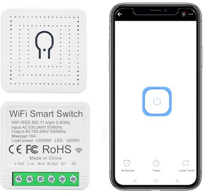 QIACHIP Interruptor de luz inteligente de 16 A, mini interruptor wifi, compatible con aplicación Ewelink, Alexa Echo y Google Assistant, 2 unidades
