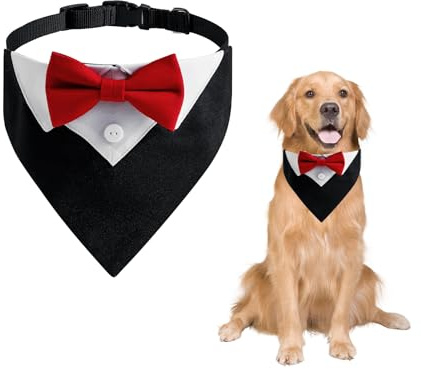 Hunde Smoking Bandana - Formelles Smokinghalstuch Verstellbar für Hochzeit, Haustier Anzug mit Fliege und Krawatte für Katzen, Geburtstag Kostüme