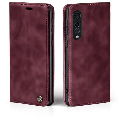 LBH Handyhülle für LG Velvet 5G in Weinrot mit Karten- und Geldfach Smartphone Hülle mit Standfunktion Flip Case Schutzhülle Magnetverschluss Vintage
