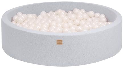 MEOWBABY Bällebad Baby - Rund 90x120cm Ball Pit für Kinder ab 1 Jahr mit 300 Bälle - Weiches & Sicheres Bällepool, Cotton, Hellgrau