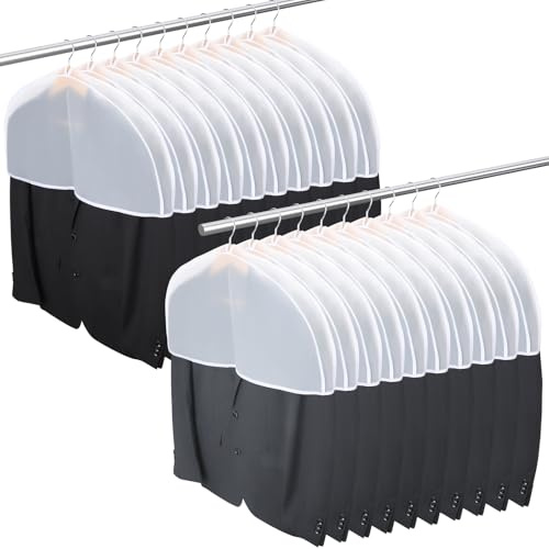 Svaldo Shoulder Covers for Hanging Clothes, 24x12x2 inch, Pack of 20, Shoulder Cover for Closet Storage, Breathable Clear Plastic Clothes Cover for Hanging T Shirt, Suit, Coat, Jacket, Dress, Gown