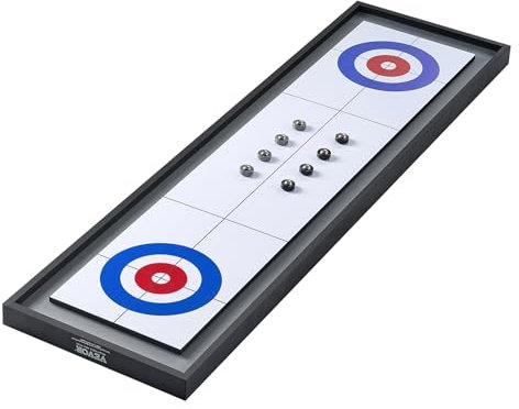 VEVOR Jeu de Shuffleboard et Curling 2-en-1, Jeu de Palets Portable 114 x31,5 cm, Billard Hollandais Panneau en MDF Double-Face avec 8 Palets Roulants, Jeu de Galets pour Famille Amis Soirée Maison