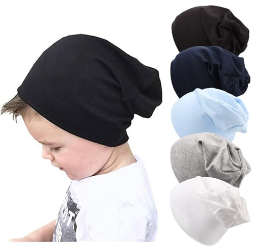 DRESHOW 5 Paket Unisex Bebismössor för Barn Bomullsmössor Mjuka Söta Stickade Mössor Baby Beadler Mössa för 6-60 Månader