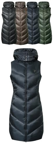Covalliero - Damen Langweste | Longweste zum Reiten | Reitweste mit Reitschlitz | Steppweste mit Kapuze & 2 Taschen | wasserabweisende Winterweste | Reitbekleidung in Dark Navy | Größe L