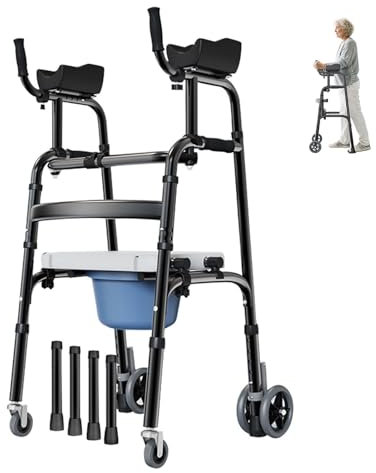 Joyfitness Gehbock Klappbarer für Senioren mit gepolsterten Armlehnen – hoher Stehrollator,Gehwagen für Senioren mit Achselstütze Gehhilfe, unterstützt bis zu 100 kg