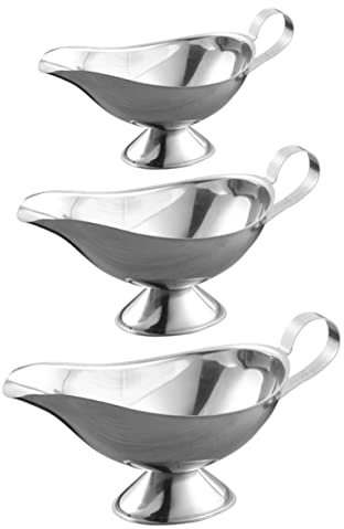 SHOWERORO Gravy Boat and Sauce Cups Set Stainless Steel 3pcs 3oz 8oz 10oz Pour Gravy Sauce Containers Seasoning Boats for Kitchen Home and Restaurant Use