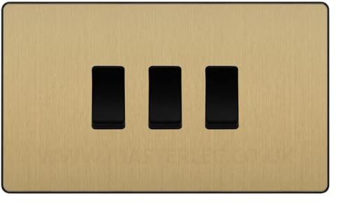 BG Evolve Satin Brass 3 Gang Triple Light Switch Double Format