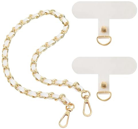 WeddHuis Cordino per Smartphone in Pelle PU, Tracolla per Telefono in Metallo, Catenina per Cellulare, Laccio da Collo per Telefono, Accessorio a Mani Libere, Cordino per Smartphone (Bianco)