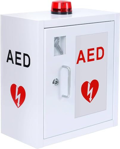 AED-Defibrillator-Wandschrank, Aufbewahrungsschrank aus Metall und Stahlblech mit Alarm-Notfall-Blitzlicht, türaktiviertem Alarm und Schlüssel, 14,1 x 7,8 x 15,7 Zoll