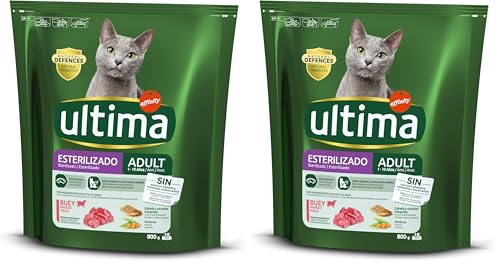 ultima Pienso para Gatos Esterilizados con Buey - 800 gr (Paquete de 2)