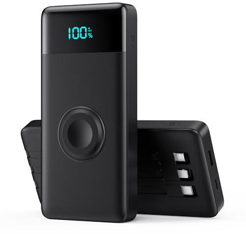 Power Bank 10800mAh for iPhone with Built in Cables,6-in-1 Portable Charger with iWatch Charger,QC4.0+25W PD Fast Charging LED Display USB C Battery Pack for iPhone 16/15/14/13,Samsung,Apple Watch etc