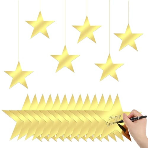 Wilsonzin 50 Stück Gold Star Cutouts Papier Sternausschnitten,Doppelseitige Stern Deko Stern Weihnachten Tischdeko,Konfetti Gold Stern Sticker für Geburtstag, Hochzeit Sterne Basteln - 15 cm