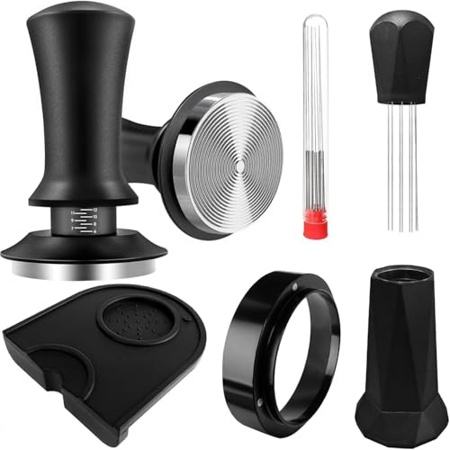 Coffee Tamper Set 53mm,Calibrated Spring Loaded Barista Tamper,with WDT Tool,53mm Dosing Funnel,Tamper Mat for Barista Home Espresso Machine Accessories