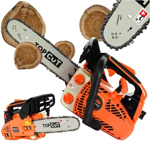 TOP CUT Kettensäge Benzin 25cc – 2-Takt Motorkettensäge - Präzision und Sicherheit für Garten - und Holzbearbeitung, Führungslänge 30 cm Benzinsäge