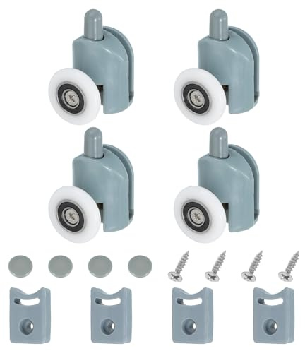 sourcing map 25 mm Shower Door Rollers, Single Shower Door Runners Wheels Pulleys Guides Plastic Bottom Wheels with Anti-Collision Block & Screws for Glass Doors 4-6mm Grey 4 Pcs