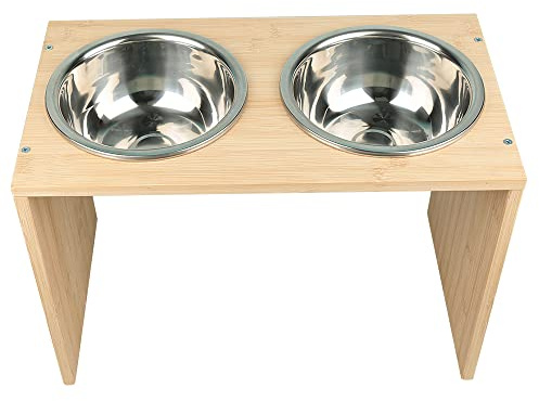 Gamelles Elevé en Bois avec 2 Gamelles,Gamelles Surélevées pour Chien Grande Taille et Chats,Support Surélevé pour Nourriture et Eau,4 Pieds Antidérapants