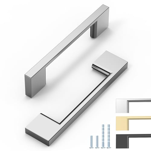 ELEBUILD 6 Stück Schrankgriffe Chrom Glänzend, 96mm Lochabstand | Moderne Möbelgriffe Schranktürgriffe Küchengriffe für Schranktüren, Schubladen, Kleiderschränke, Kommoden und Badmöbel