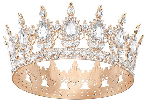 DRESHOW Volle Runde Mädchen Tiara Königin Krone Damen Brautkrone Diadem Kristall Barock Tiara Sparkly Strass Prinzessin Karneval Kopfschmuck für Hochzeit Prom Geburtstag Party