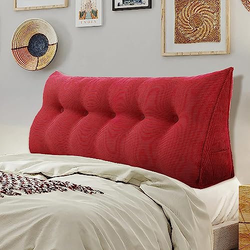 Keil-Kopfteil-Kissen-Set aus Memory-Schaum, verstellbar, dreieckig, Tagesbett-Kissen mit abnehmbarem Bezug, Rückenstütze zum Lesen und Entspannen, 100 x 50 x 20 cm, Rot