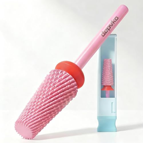 Depvko 5-in-1 Hartmetall Nagelfräser Bit, 3/32'' Nagelfräser Aufsätze für Nagelbohrer, Professioneller Fräser Bit Zwei-Wege-Drehung Gel-Entferner-Bohrer für Maniküre Pediküre (Classic 5in1-Rosa, Fein)