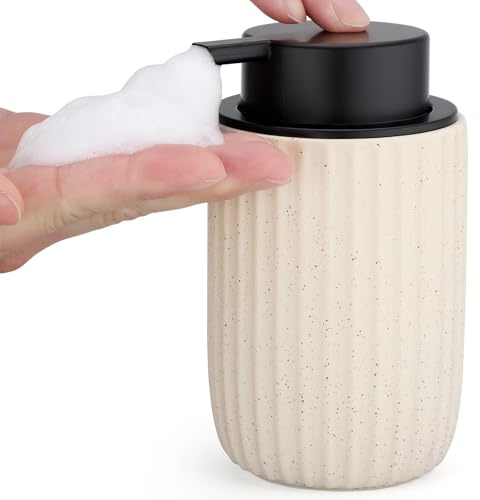 Segbeauty Dispensador Jabon Espuma, 320ml Botella para Espuma Reutilizable, Botes para Gel y Champu, Dosificador Jabon de Cerámica para Champú (Beige, Cerámica)