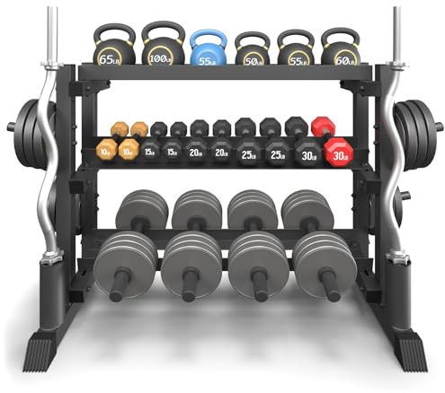 3-Tier Dumbbell Rack, 1200LB Capacity Adjustable Weight Rack for Home Gym, Heavy-Duty Weight Stand for Dumbbells Kettlebells & Weight Plates(Rack Only)