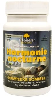 Exceldiet Pharma | Sommeil & Relaxation - Harmonie Nocturne - Mélatonine & Valériane - 60 Gélules Sans Accoutumance - Cure 30 à 60 Jours - GABA, Tryptophane & Passiflore