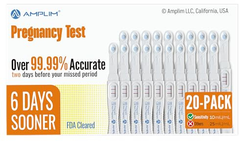 Amplim Early Detection Pregnancy Test Sticks 20 Pack for Women, 99.99% Accurate, Sensitive Midstream Home Urine Test Kit, 2-Sec Reliable Results 6 Days Sooner, 10 MIU/mL HCG