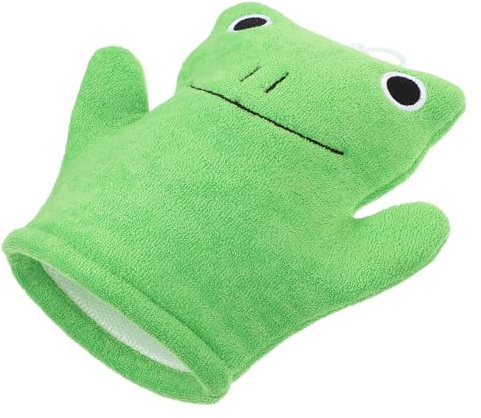 OFFIGAM Frog Wash Glove Dual-sided Toweling Exfoliating Bath Mitten Green Convenient Bathing Accessory for Gentle Skin Care