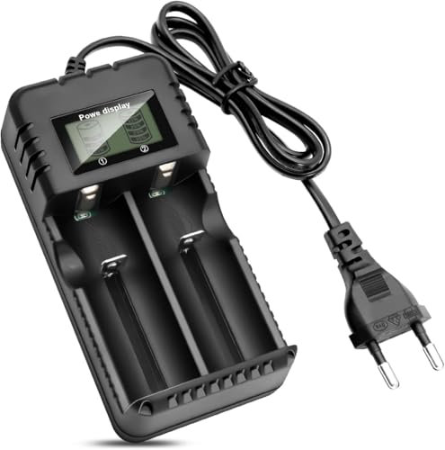 Chargeur Accu 18650, 2 Fentes Indépendantes, Chargeur Piles Rechargeable Li-ION 3.7V Compatible 18650 18490 18350 18500 17500 16340 14500, avec Chargeur de Batterie à LCD Affichage