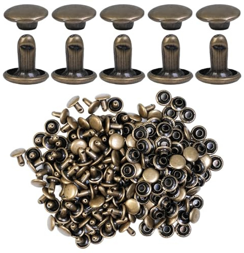 Selyse 200 juegos de remaches de doble tapa de 7 mm, remaches de cuero de acero inoxidable, remaches huecos para cuero, remaches metálicos para bolsos, zapatos, cinturones, ropa y manualidades (bronce