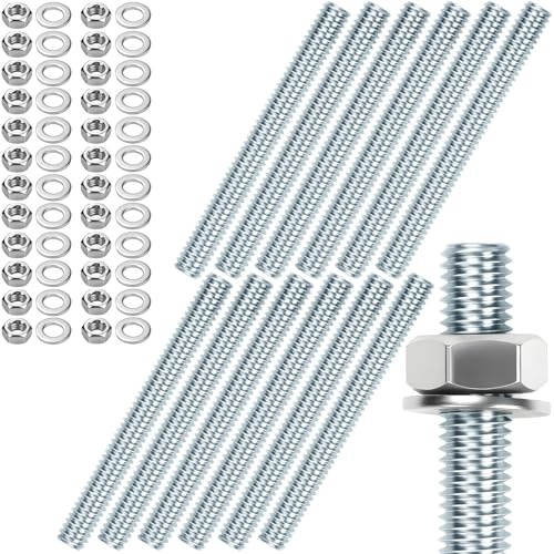 12 pièces Tige filetée M6 Tiges filetées M6 X 100mm Tige filetée Boulon fileté Acier plaqué zinc Écrous à six pans bleus Zinc Tiges filetées avec 24pcs écrous hexagonaux et 24pcs rondelles