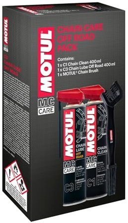 Motul - Kit di Manutenzione - Pulitore Catena Moto Spray + Lubrificante per Catena Moto Fuori Strada + Spazzola Non Abrasiva - MC Care Chain Clean C1 - MC Care Chain Lube off Road C3