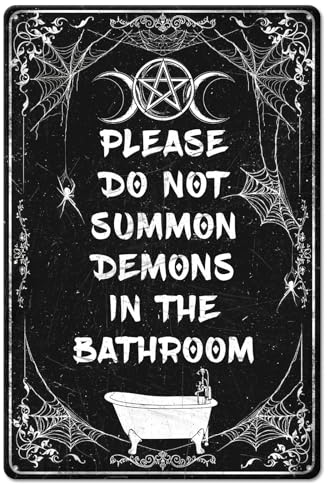 GLOBLELAND Vintage Gothic Witchy Metal Tin Sign 12x8inch Magic Witchcraft Bathtub Tin Signage Bathroom Decor Signs Halloween Moons Phase Wall Metal Plaque for Home Toilet Washroom Balcony Decoration