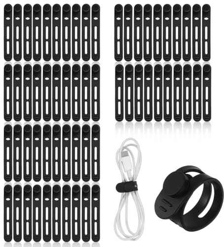 Guduling 60 Stück Kabelbinder Gummi,Silikon Kabelbinder Wiederverwendbar,Elastisch und Waschbar,Kabel Zusammenhalten,Bündeln Sie Handykabel,Computerkabel,Kopfhörerkabel(8cm/Schwarz)