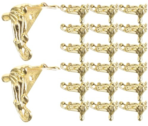 Generisch 20 Stück Vintage Möbelfüße aus Metall Kleine Goldene Schmuckkästchenfüße Dekorative Eckschutz für Holzkisten und Schmuckboxen Retro Design