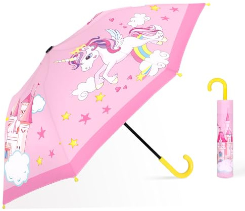 Kids Umbrella Children Travel Umbrellas Reinforced Canopy with Pinch Free Closure and Colorful Design Lightweight Umbrellas for Girls & Boys Suitable Size 32*24 inch Easy Push/Pull for Little Kids