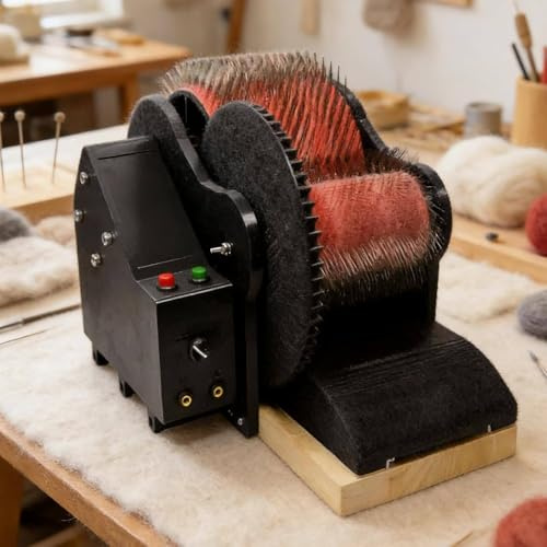 Macchina per pettinare la lana, macchina elettrica per cardare la lana, macchina per cardare le fibre con tamburo per lana, velocità regolabile in avanti e indietro, con pedale, ruota per miscelazione