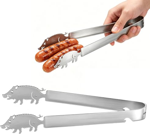 Zueyen Edelstahl Bratwurstzange mit Schwein Motiv, 30cm Grillzange personalisiert, Küchenzange für Grillen & Kochen, Männergeschenk, Rostfrei, Spülmaschinenfest