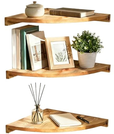 Floating Corner Shelf 3-Tier Wooden Corner Shelf Display