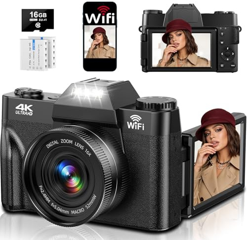 4K 75MP Digitalkamera mit WLAN, 3″ 180° Klappdisplay Vlogging Fotoapparat