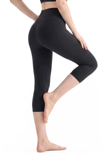 viiotu Capri Leggings Women 3/4 Cropped Yoga Pants Hidden Pockets No Front Seam