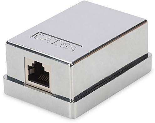 DIGITUS Anschlussdose Cat-6A - 1 Port RJ45 - Aufputz-Gehäuse - Netzwerk-Dose - LSA Schneidklemme - Geschirmt - Silber