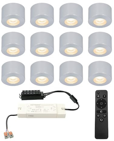 HOFTRONIC - Navarra - 12x Mini Mini LED Einbaustrahler/Aufbaustrahler 12V- IP44 wasserdicht - Für, Carport, Gartenhaus, Bad - Dimmbar