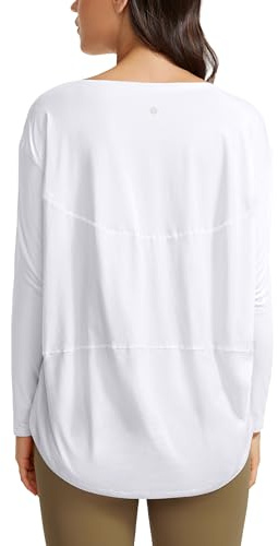 CRZ YOGA Pima Bomull Långärmad Träning Skjortor för kvinnor Lös passform Athletic Yoga Skjorta Casual Båt Neck Höst Toppar Vit L