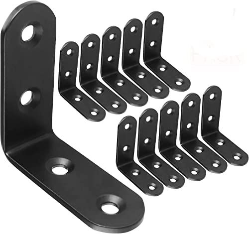 ASelected 20 Pcs 50mm x 50mm Right Angle Stainless Steel Corner Brackets - 90 Degree Metal L Shaped Corner Fixing Braces for Shelves Wood Joint - Black