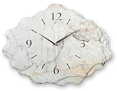 Kreative Feder Designer-Wanduhr aus Stein (Keramik) mit flüsterleisem Uhrwerk (Marmor Optik weiß I, leises Funkuhrwerk)